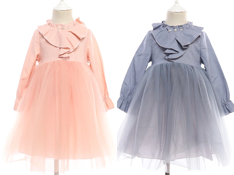 Ruffle Cotton Top Long Sleeves Casual Formal Girl Dresses by Guangzhou Moonyao Kids Clothing Factory