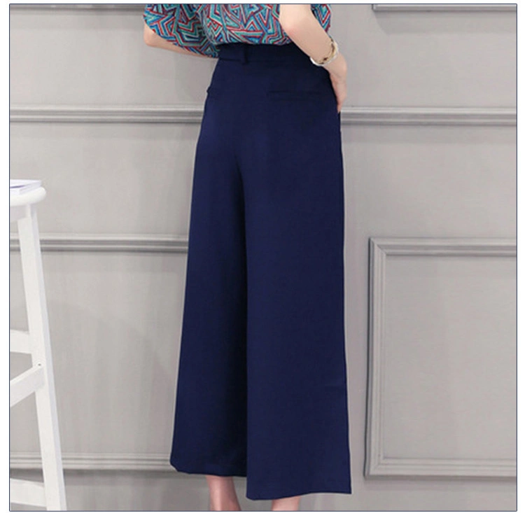 2016 New Design Blue Palazzo Trousers for Women Ladies Wide Leg Pants