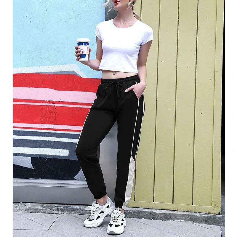 Factory Hot Wholesale Fashion Sweatpants Drawstring Women′s Sweatpants Drawstring Waistband Side Stitching Pants Ladies Jogging Trousers