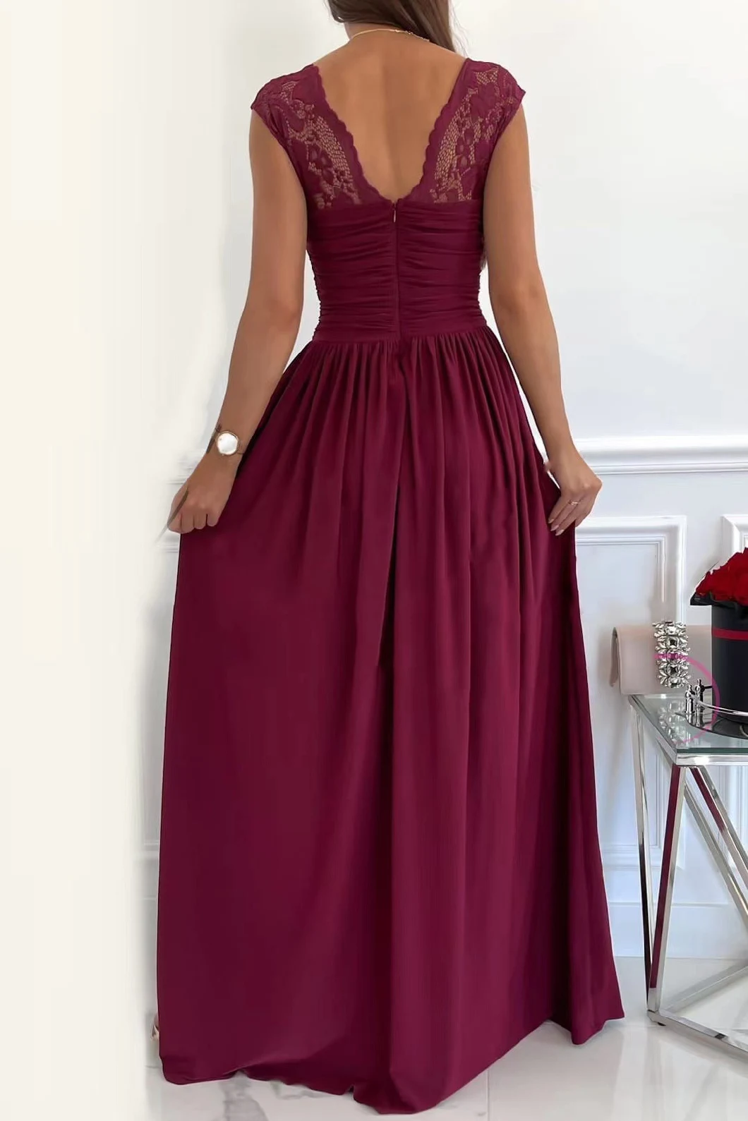 Fashion Slim Backlless Open Fork Hem Dresses Ladies Formal Elegant V Neck Sleeveless Maxi Dress