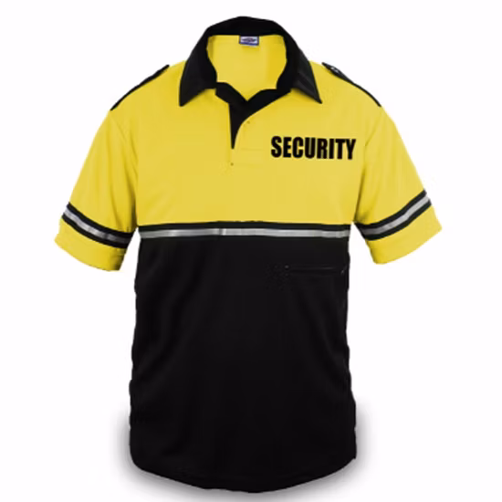 Venta al por mayor, camiseta polo de manga corta personalizada, rayas reflectantes, uniformes de guardia de seguridad, camisetas polo para hombre