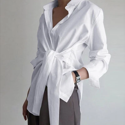 Venta al por mayor último diseño moda Tops blusa mujeres nuevo modelo camisas frente lazo superior