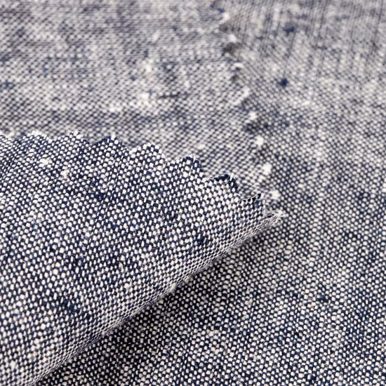 Shein Men' S Standard-Fit 100% Lino Long-Sleeve Band Collar Woven Shirt Chambray
