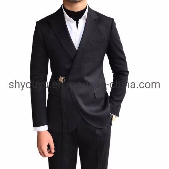 Trajes de hombre de lujo de lana de 3 piezas, conjunto de traje ajustado, pantalones de chaleco de chaqueta sólida con corbata, traje de hombre de 2 botones